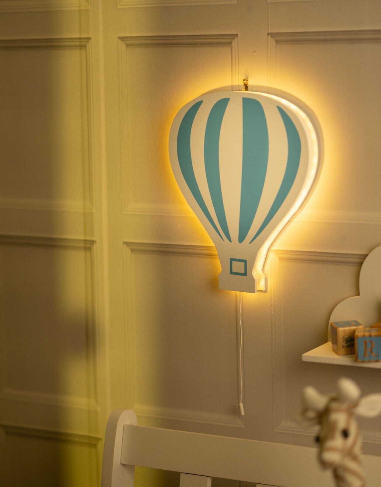 Kid's Night Light Lamp Balloon Moon Cloud Pink Blue Nursery Wooden Decor Home - Picture 13 of 45