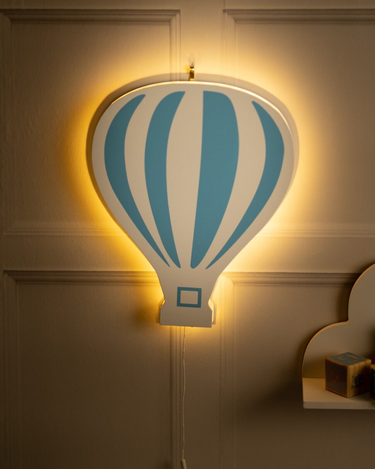 Kid's Night Light Lamp Balloon Moon Cloud Pink Blue Nursery Wooden Decor Home - Picture 19 of 45