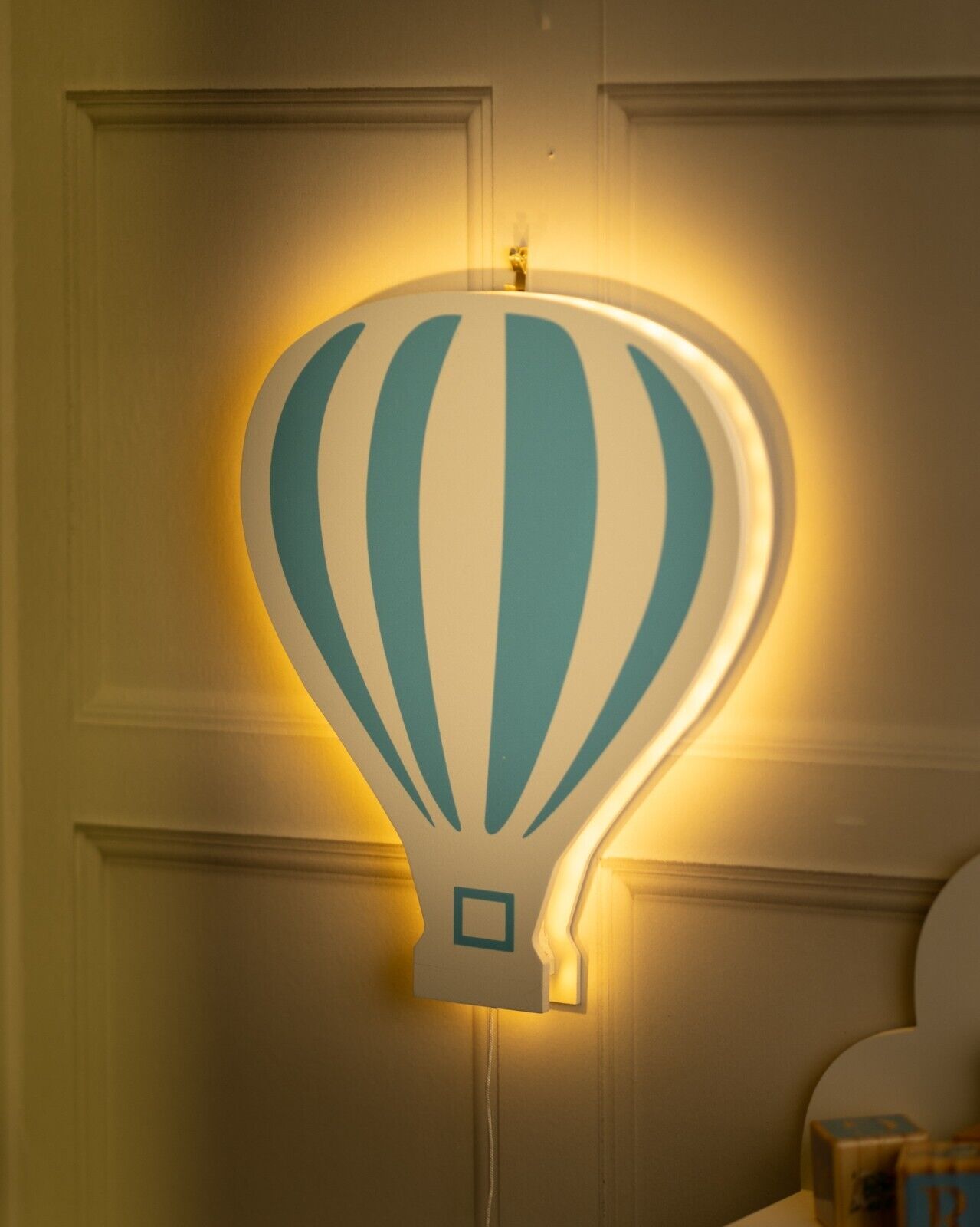Kid's Night Light Lamp Balloon Moon Cloud Pink Blue Nursery Wooden Decor Home - Picture 12 of 45