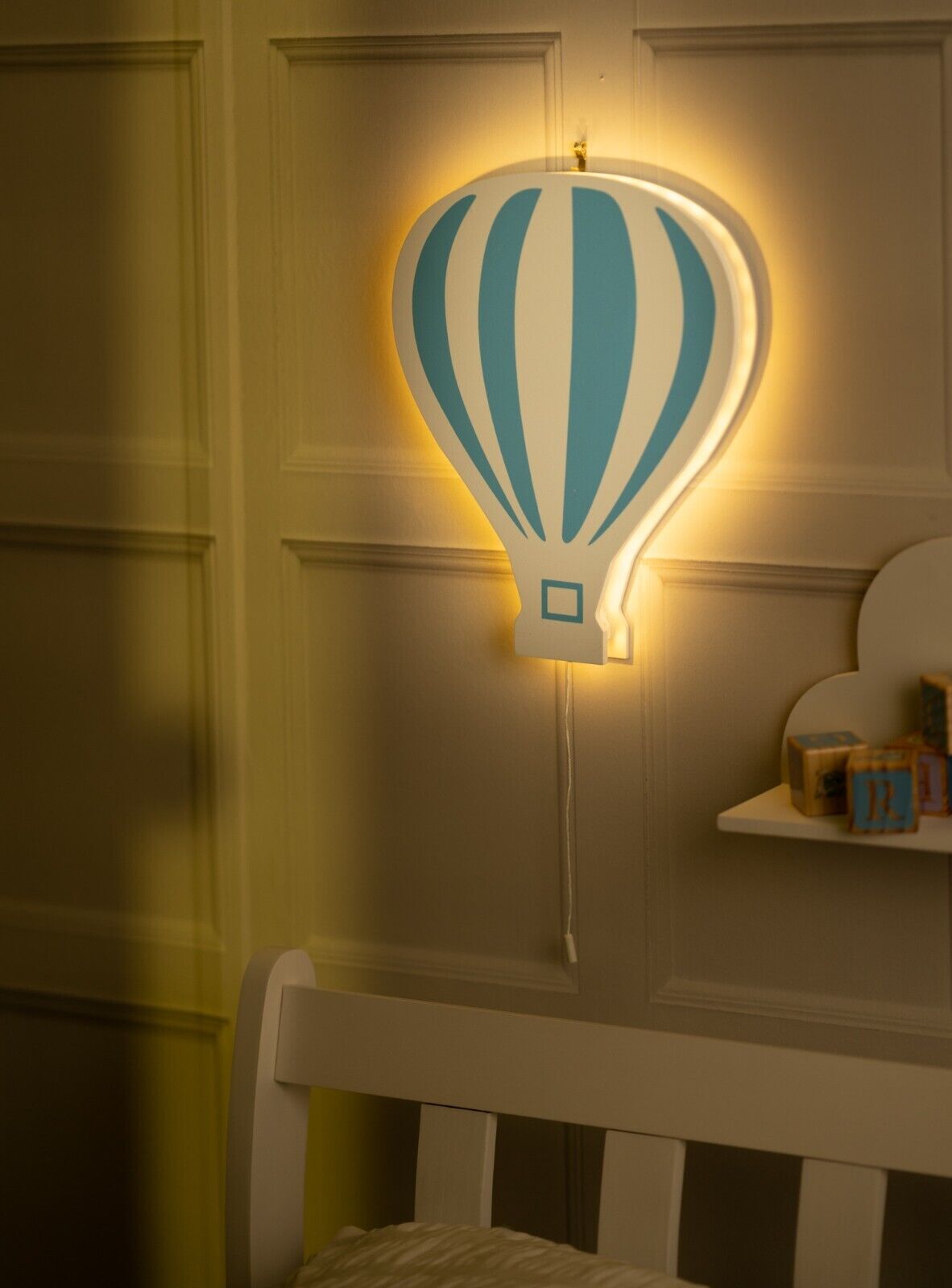 Kid's Night Light Lamp Balloon Moon Cloud Pink Blue Nursery Wooden Decor Home - Picture 14 of 45