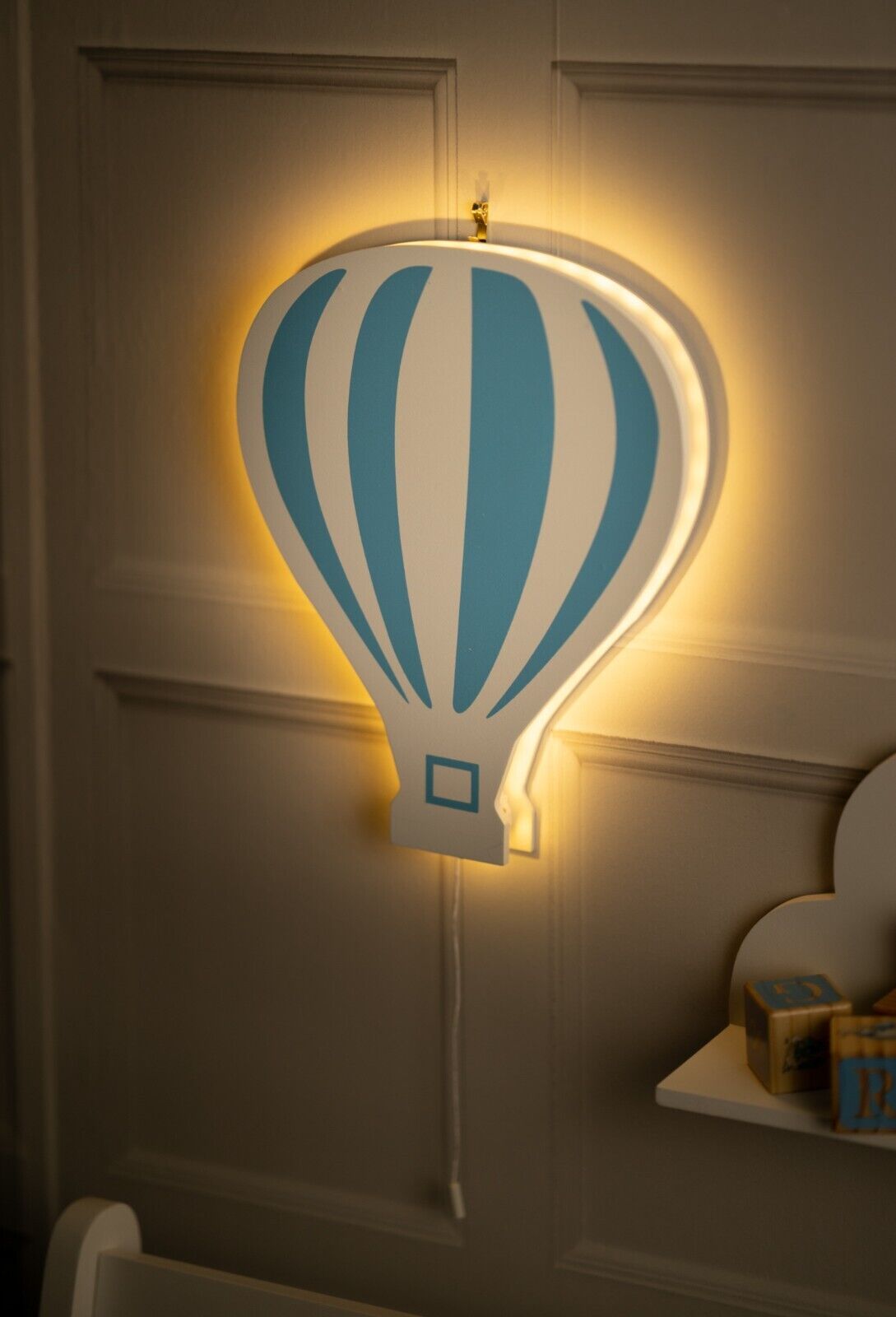 Kid's Night Light Lamp Balloon Moon Cloud Pink Blue Nursery Wooden Decor Home - Picture 17 of 45