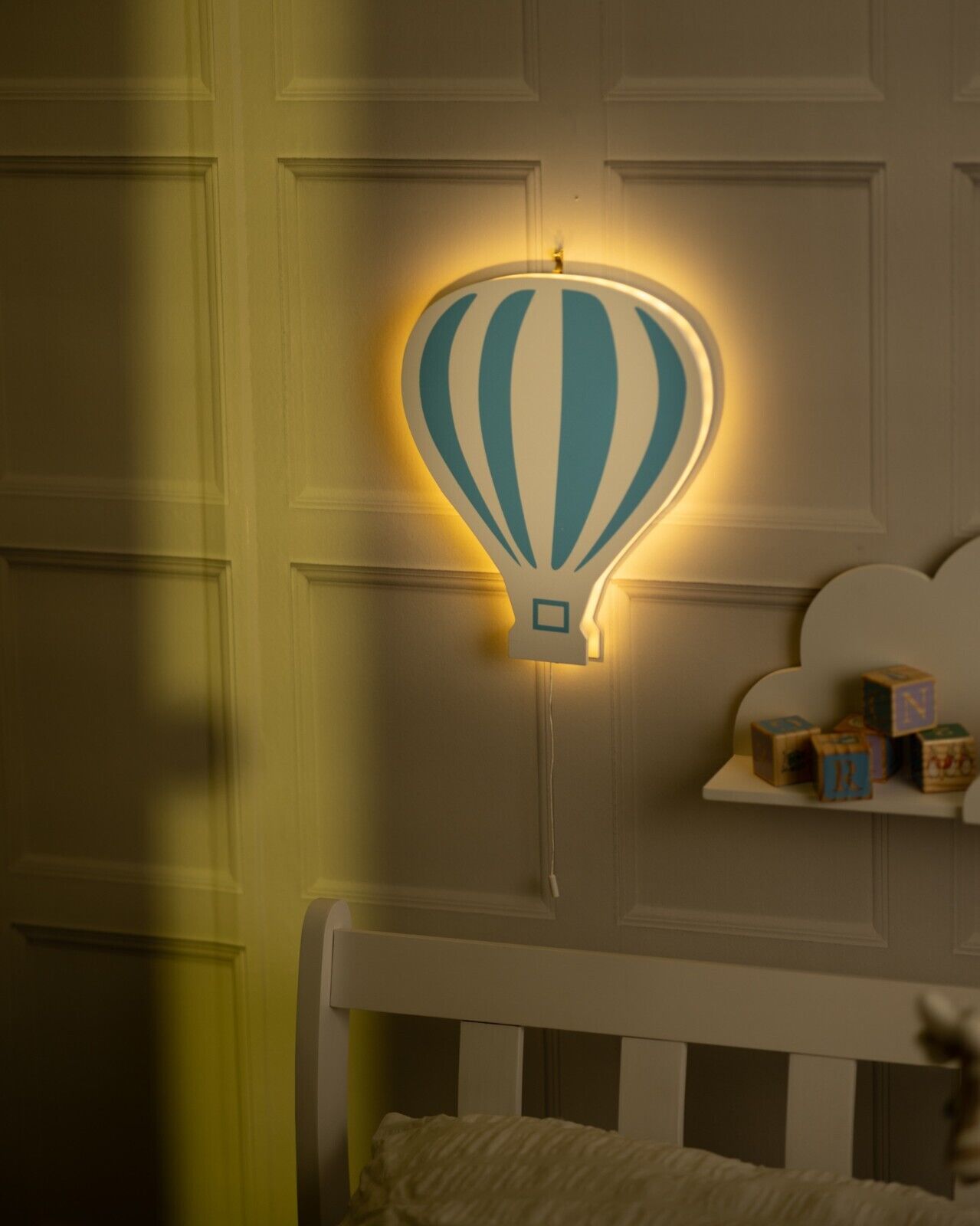 Kid's Night Light Lamp Balloon Moon Cloud Pink Blue Nursery Wooden Decor Home - Picture 20 of 45