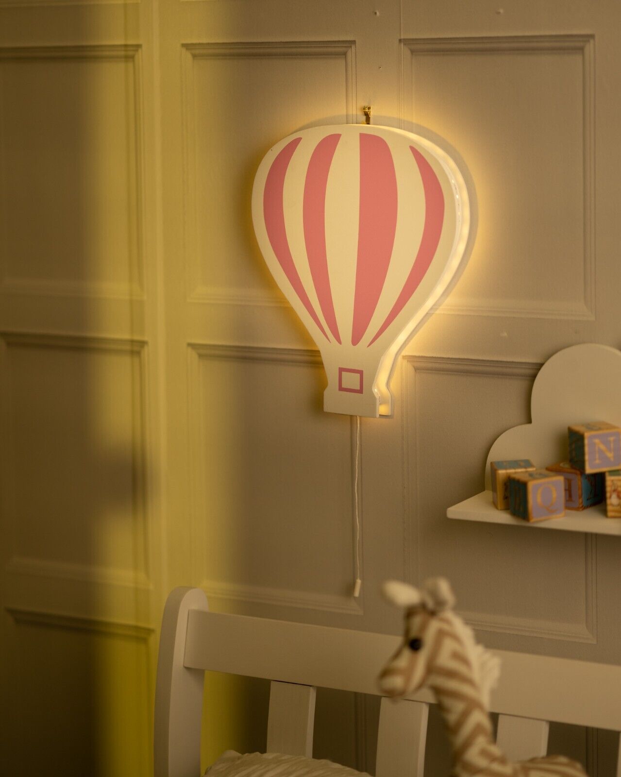 Kid's Night Light Lamp Balloon Moon Cloud Pink Blue Nursery Wooden Decor Home - Picture 38 of 45