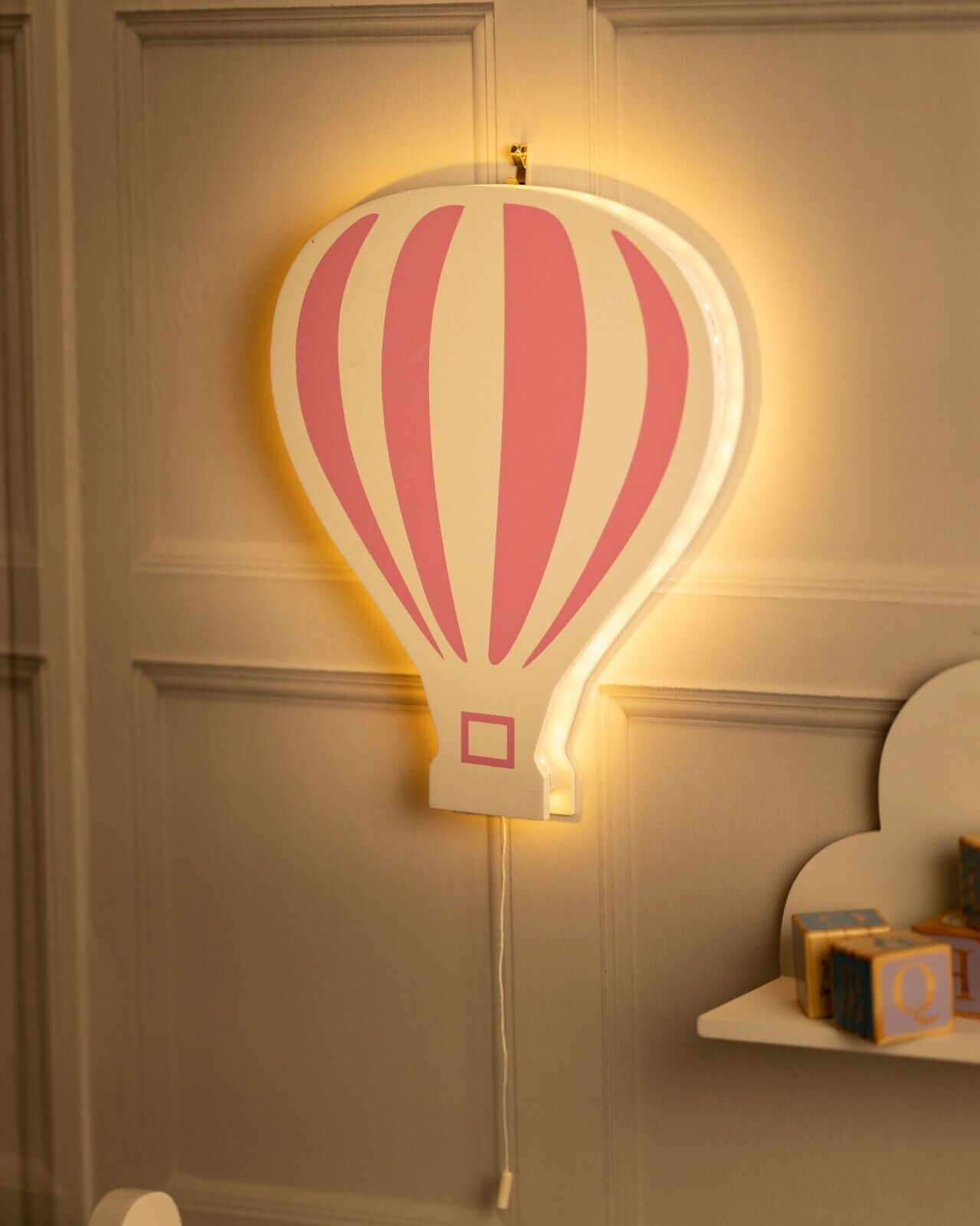 Kid's Night Light Lamp Balloon Moon Cloud Pink Blue Nursery Wooden Decor Home - Picture 40 of 45