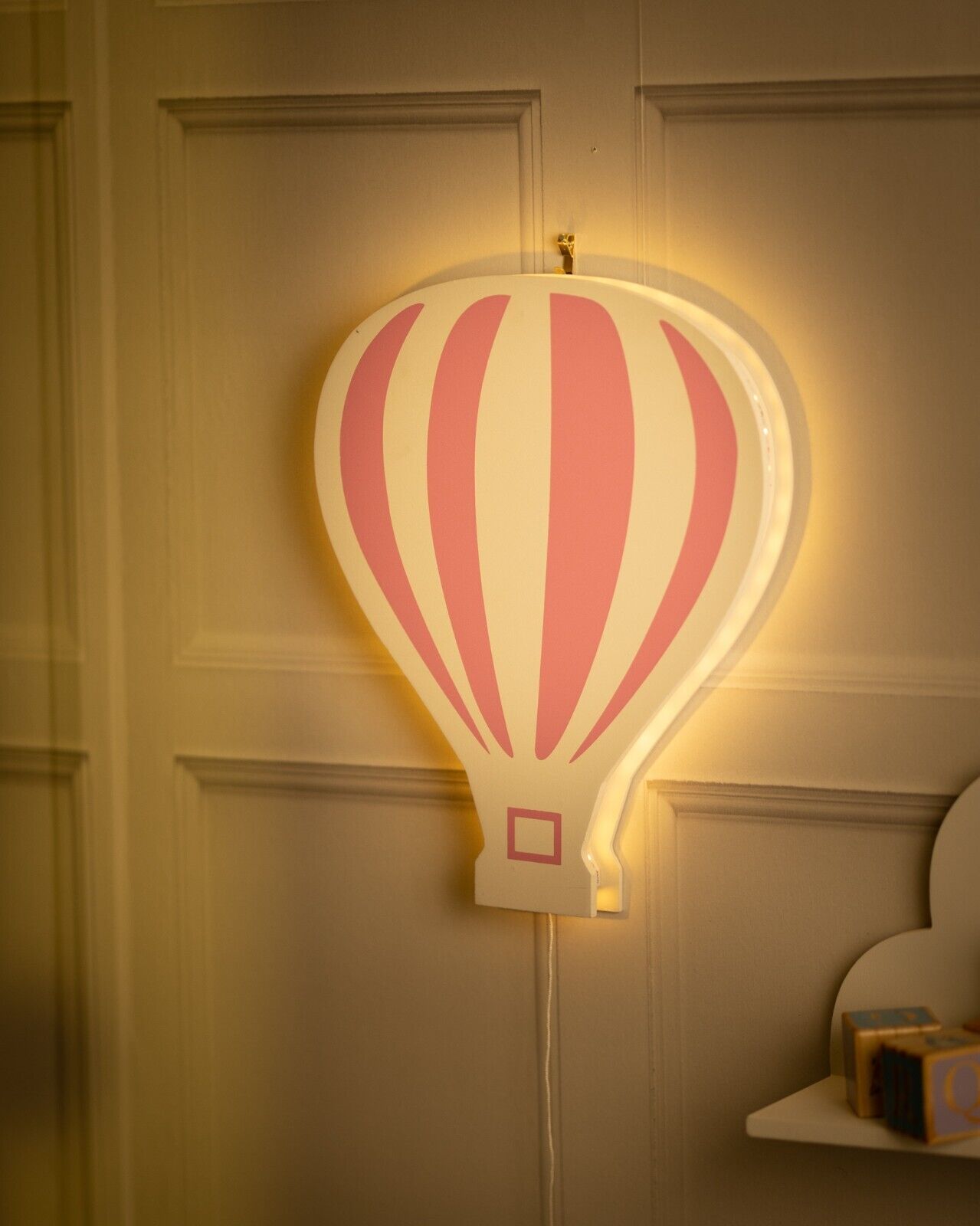 Kid's Night Light Lamp Balloon Moon Cloud Pink Blue Nursery Wooden Decor Home - Picture 39 of 45