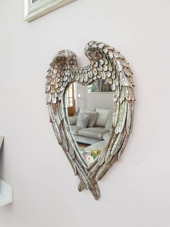 Angel Wings Mirror Heart Shaped Feathered Distressed Home Decor Hanging Wall - Picture 22 of 36