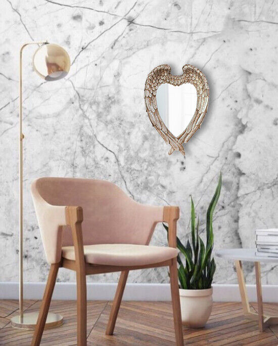 Angel Wings Mirror Heart Shaped Feathered Distressed Home Decor Hanging Wall - Picture 17 of 36