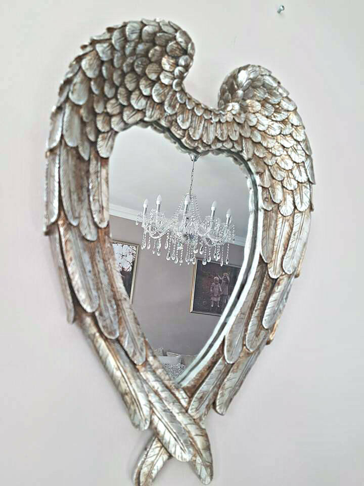 Angel Wings Mirror Heart Shaped Feathered Distressed Home Decor Hanging Wall - Picture 24 of 36