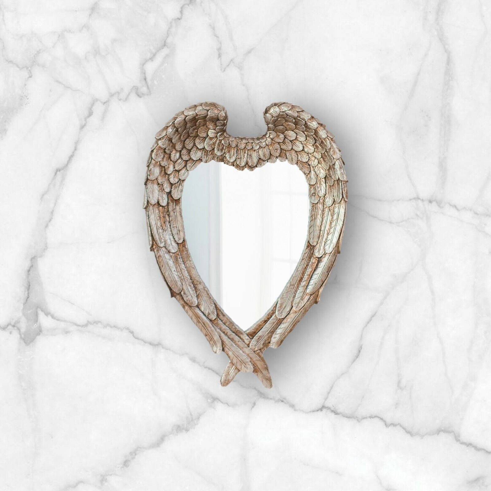 Angel Wings Mirror Heart Shaped Feathered Distressed Home Decor Hanging Wall - Picture 16 of 36