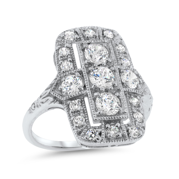 DECO ANTIQUE 925 STERLING SILVER 1.79 CT CUBIC ZIRCONIA FILIGREE RING 1151X