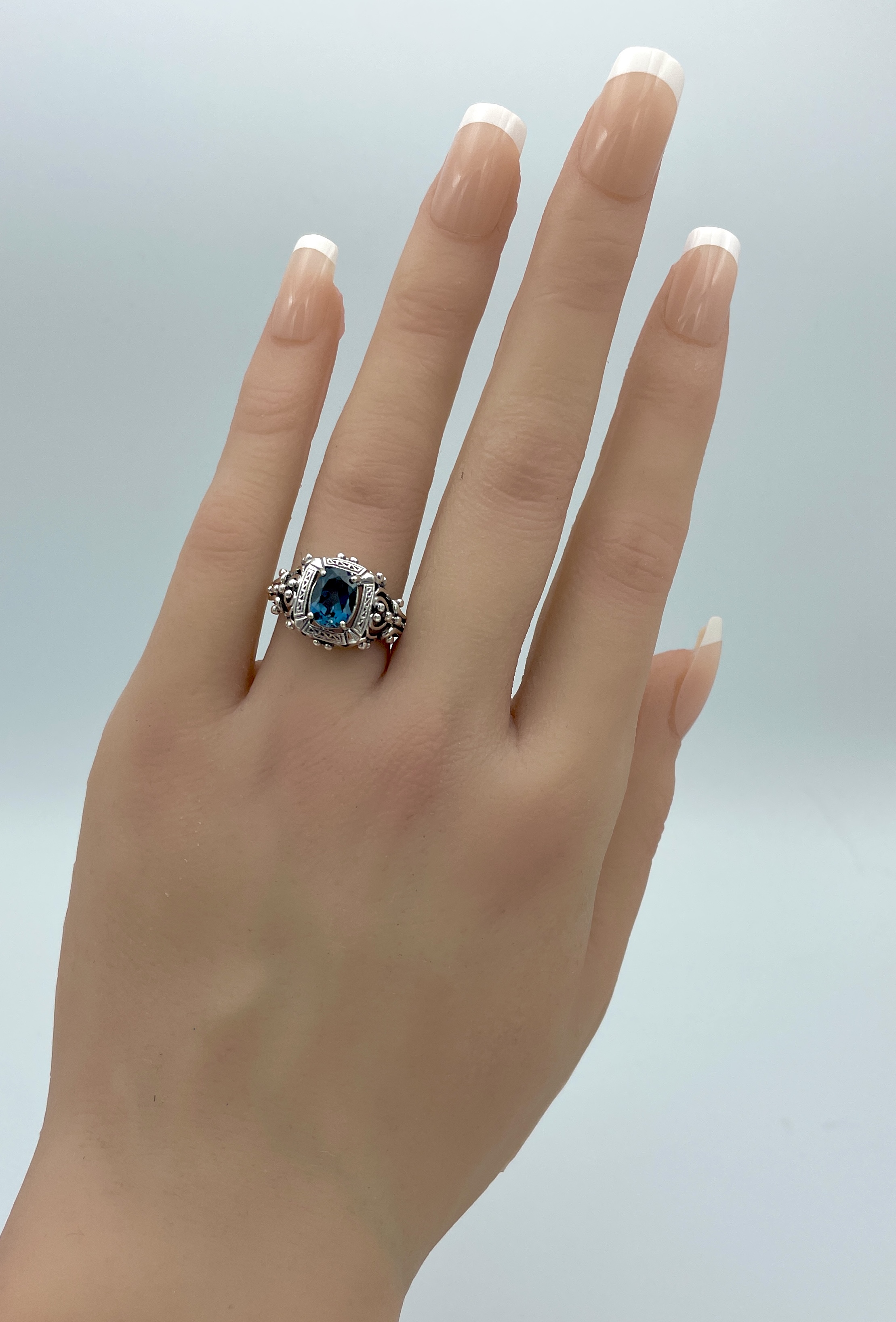 GENUINE 1.5 Ct LONDON BLUE TOPAZ 925 STERLING SILVER ANTIQUE STYLE RING     144X - Picture 5 of 13