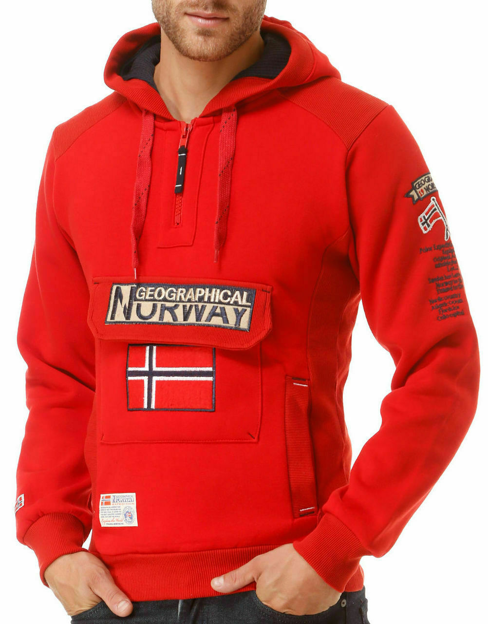 Felpa GEOGRAPHICAL NORWAY GymClass Uomo Men tascone half Zip Anapurna cappuccio - Foto 42 di 45