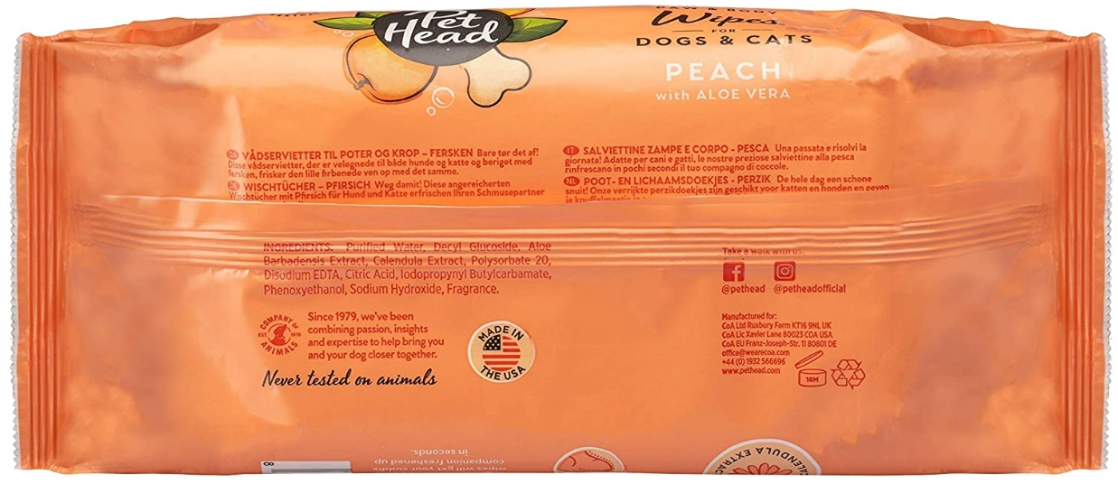 Pet Head Quick Fix Paw and Body Wipes for Dogs and Cats Peac