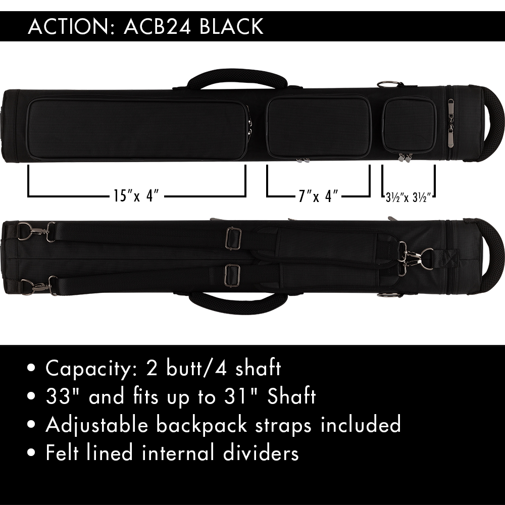 Action Backpack ACB24 2x4 Hard Case Billiard Stick Bag Billiards Cues