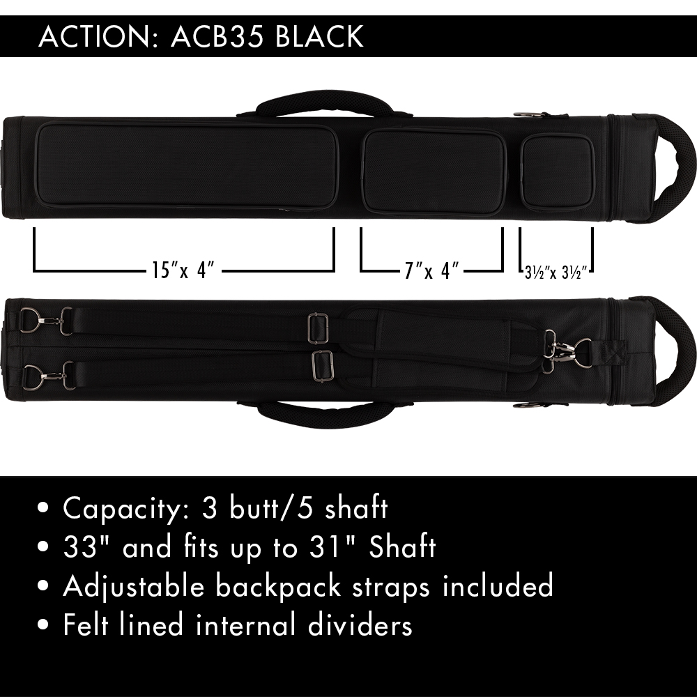 Action Backpack ACB35 3x5 Hard Case Billiard Stick Bag Billiards Cues