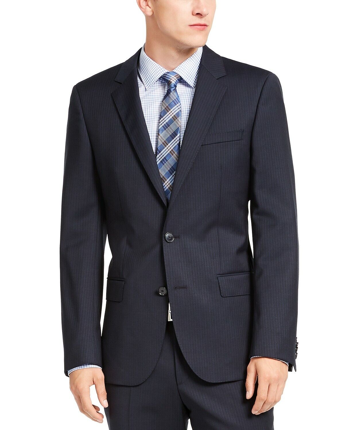 Hugo Boss Henry 182 Men's Slim-Fit Navy Blue Stripe Suit Jacket 38