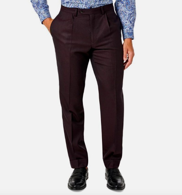 Tallia Mens Classic-Fit Wool Blend Suit Separate Pants in Wine-34Wx30L - Picture 4 of 7