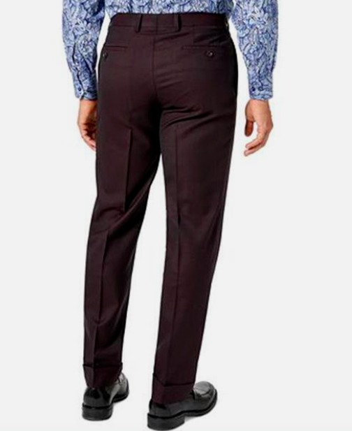 Tallia Mens Classic-Fit Wool Blend Suit Separate Pants in Wine-34Wx30L - Picture 5 of 7