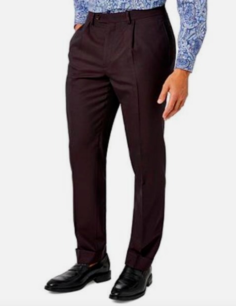 Tallia Mens Classic-Fit Wool Blend Suit Separate Pants in Wine-34Wx30L - Picture 6 of 7