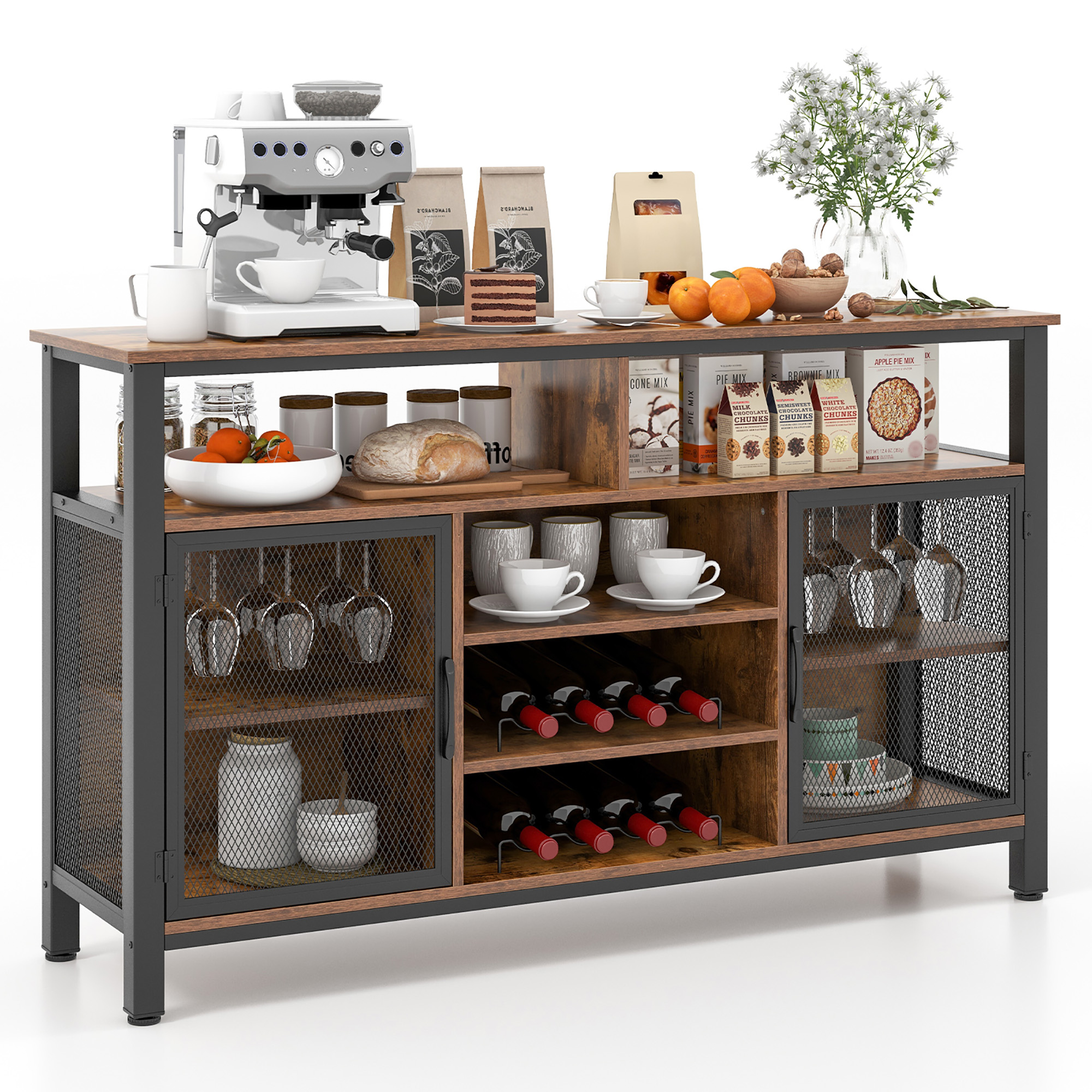 Topbuy Wine Bar Cabinet 55-Inch Buffet Sideboard with 8-Bottle Wine Racks