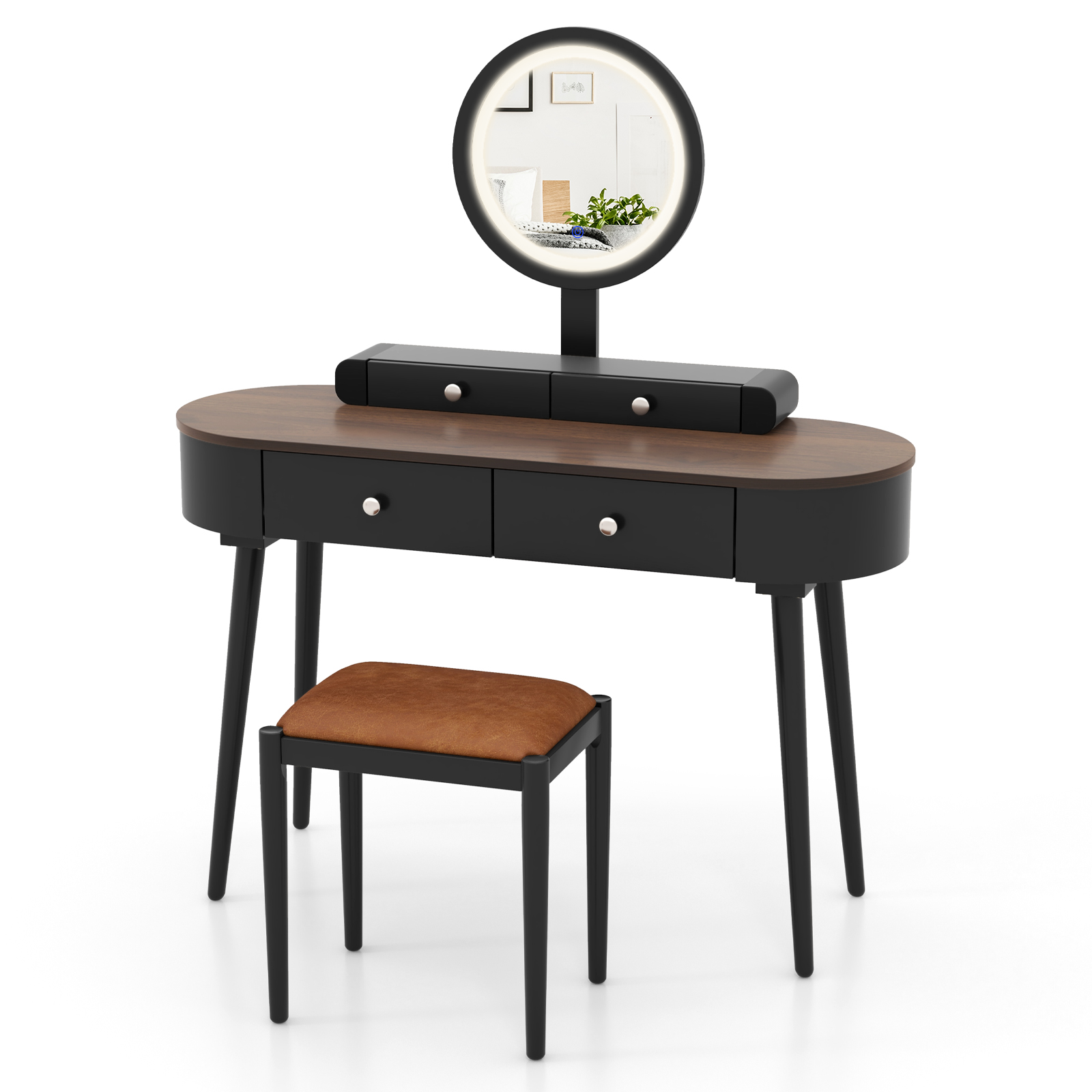 Solid Wood Makeup Vanity Desk Set w/LED Lighted Mirror, Drawers, Cushioned Stool - Picture 20 of 40