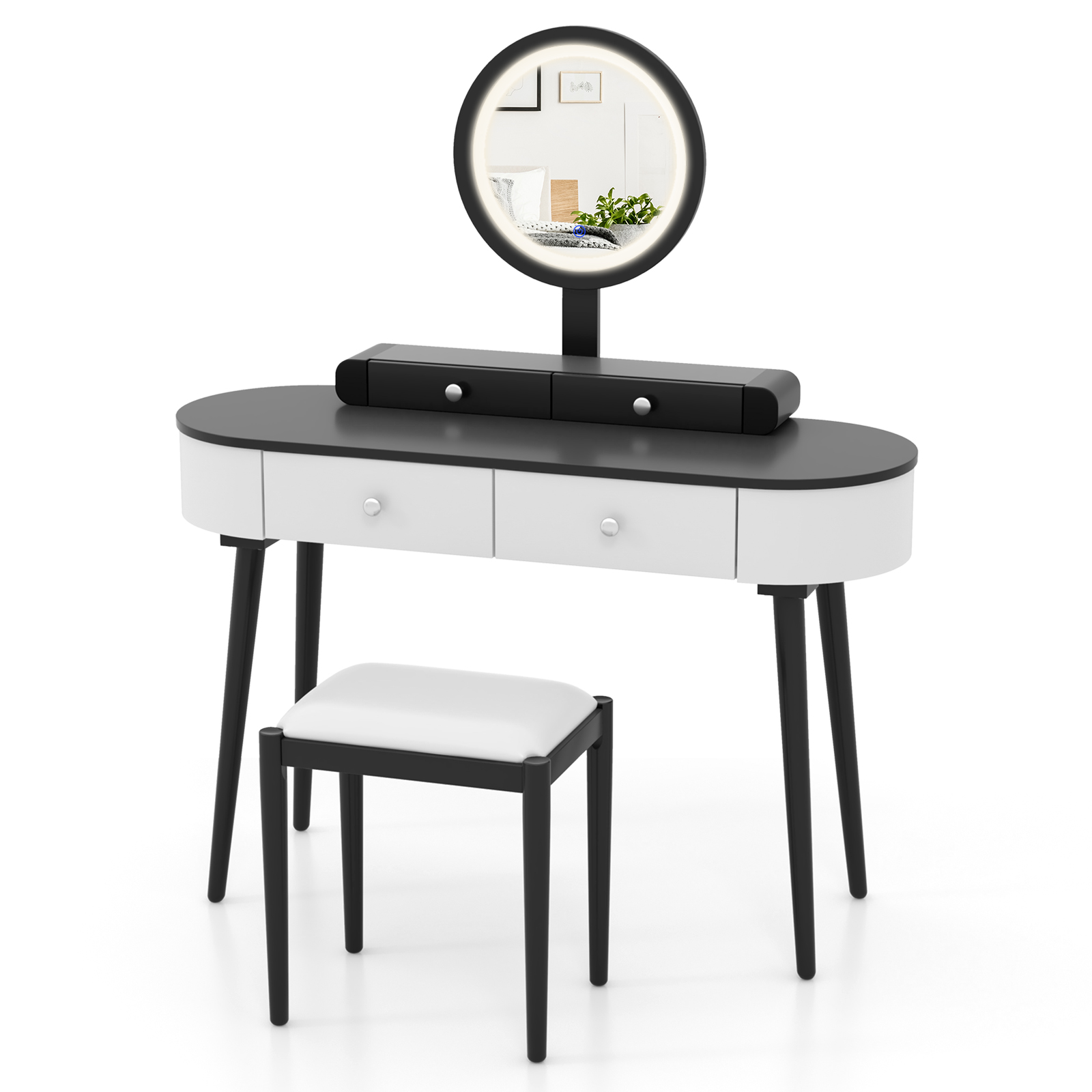 Solid Wood Makeup Vanity Desk Set w/LED Lighted Mirror, Drawers, Cushioned Stool - Picture 30 of 40