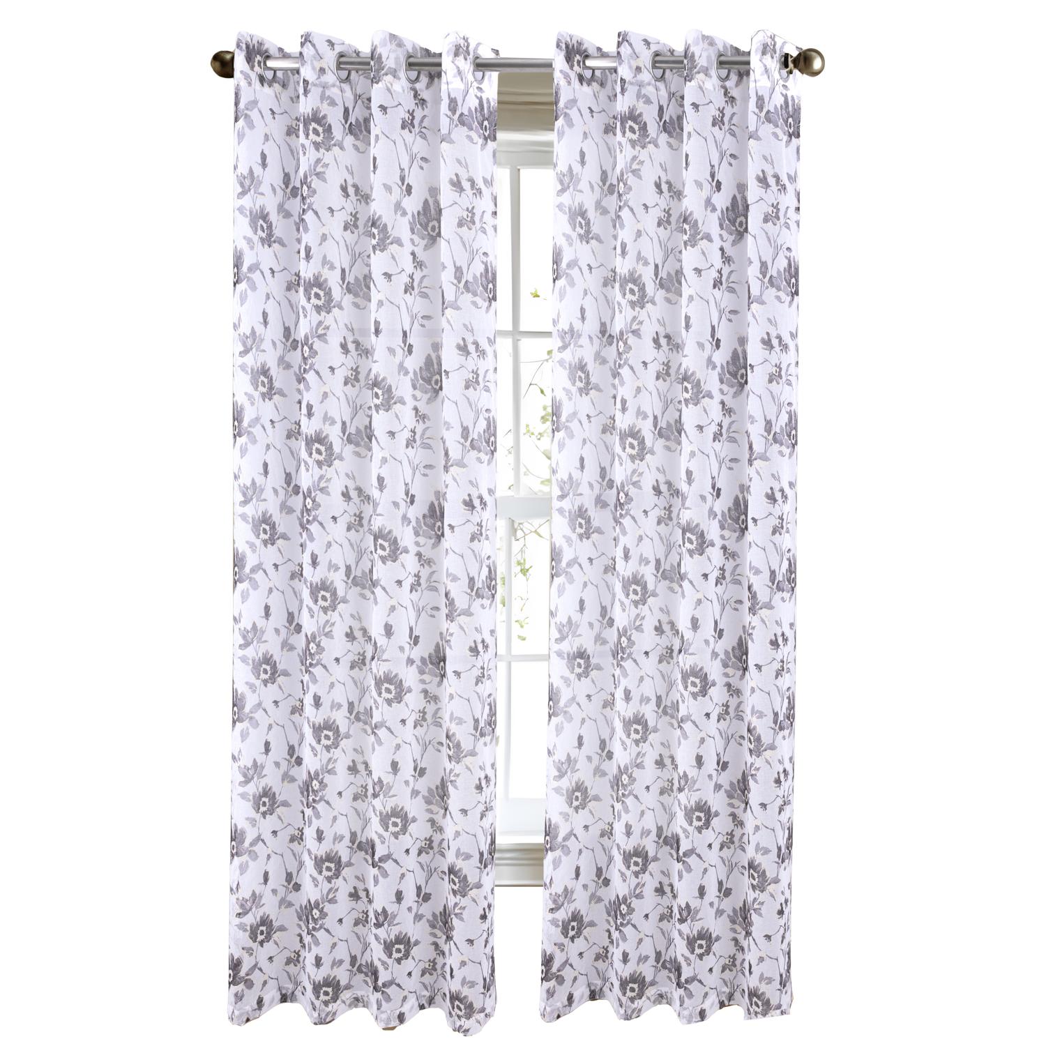 RT Designers Collection Meadow Metallic Printed Curtain Panel Grey - Picture 6 of 13