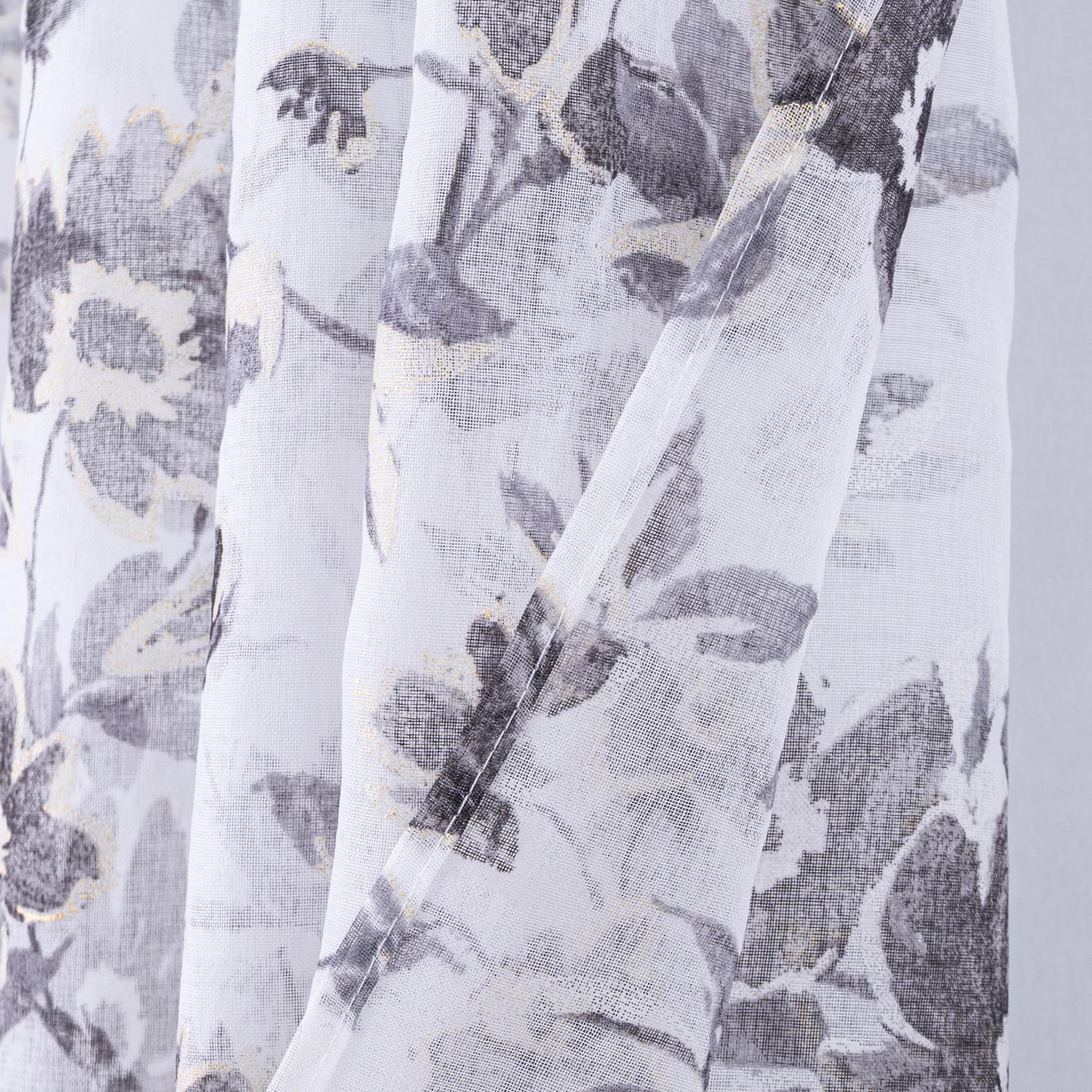 RT Designers Collection Meadow Metallic Printed Curtain Panel Grey - Picture 7 of 13