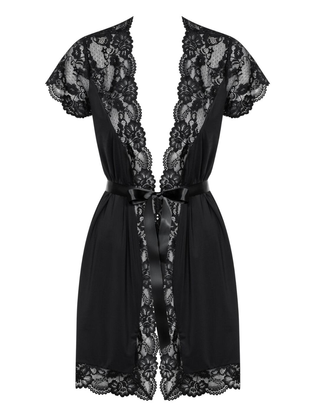 Obsessive Peignoir Robe Dressing Gown 810-PEI-1 Sexy Nightwear Black - Picture 7 of 8