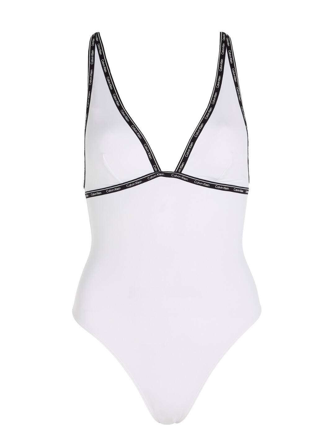 Calvin Klein Logo Tape Swimsuit Plunge Womens Swimwear KW0KW02075 - Picture 13 of 15