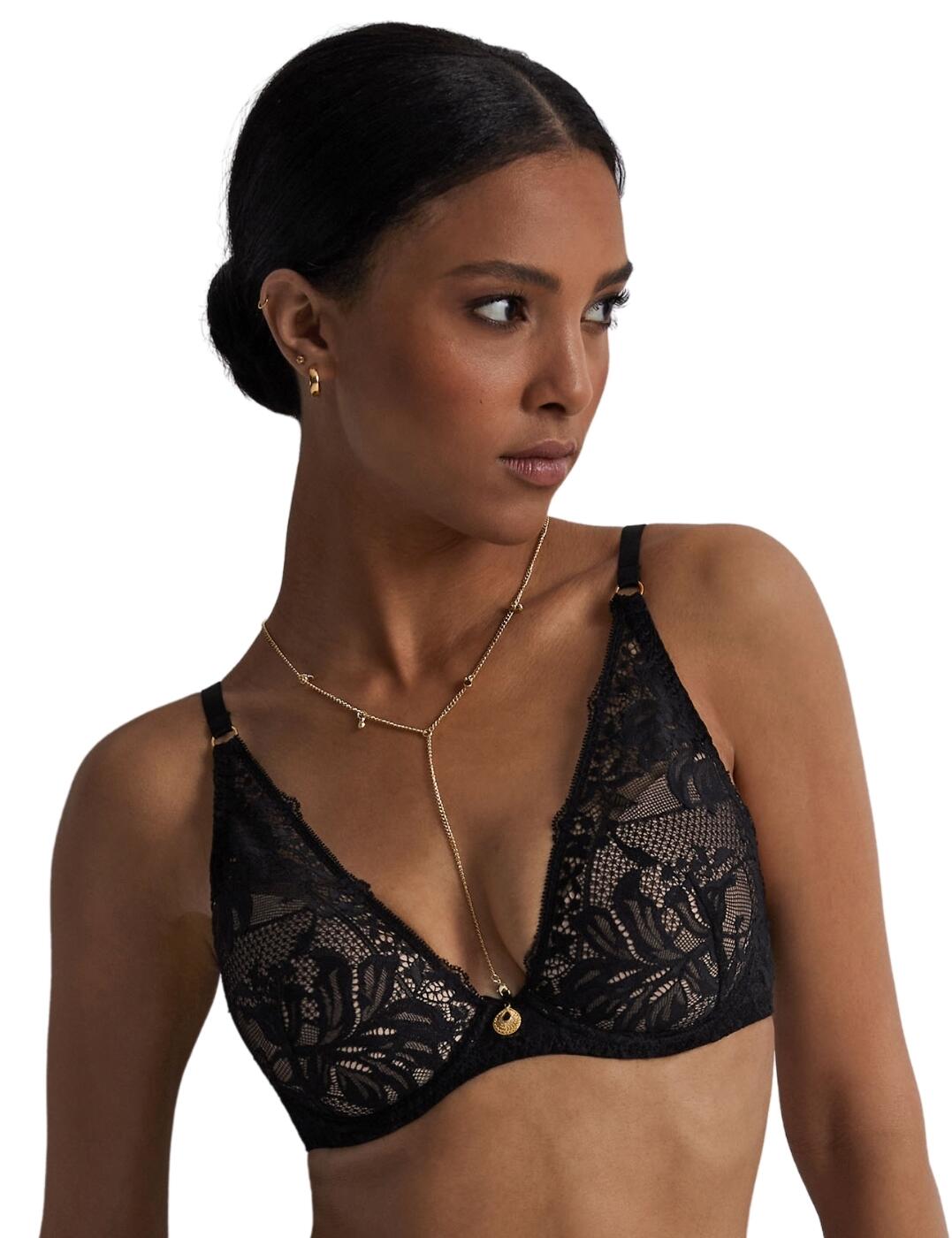 36E Aubade Gold Pleasure Plunge Bra Underwired Sexy Padded Lace Luxury Bras