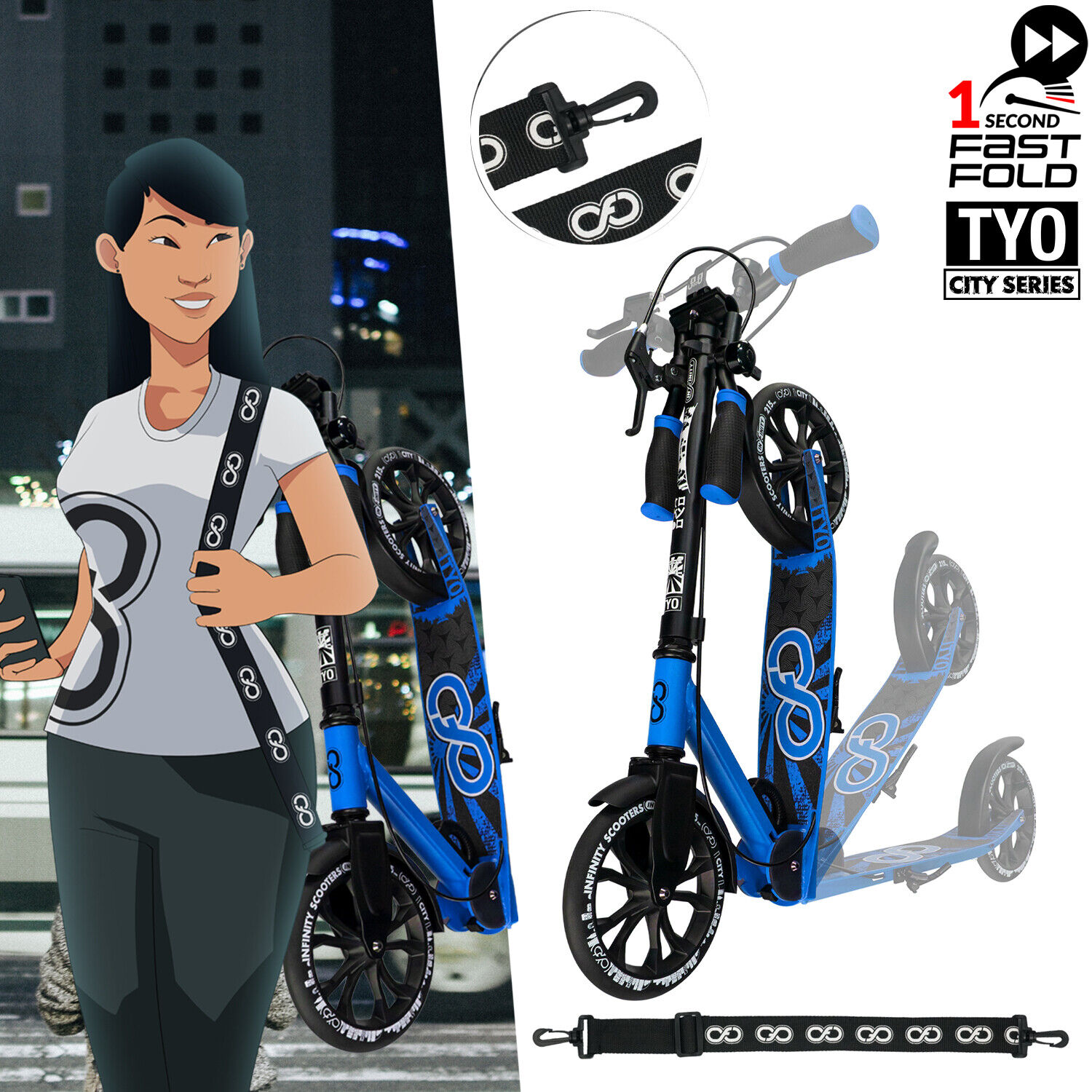 infinity TYO Tokyo City Scooter - Hand Brake BIG Wheel Adult Child Kick Push - Picture 13 of 31