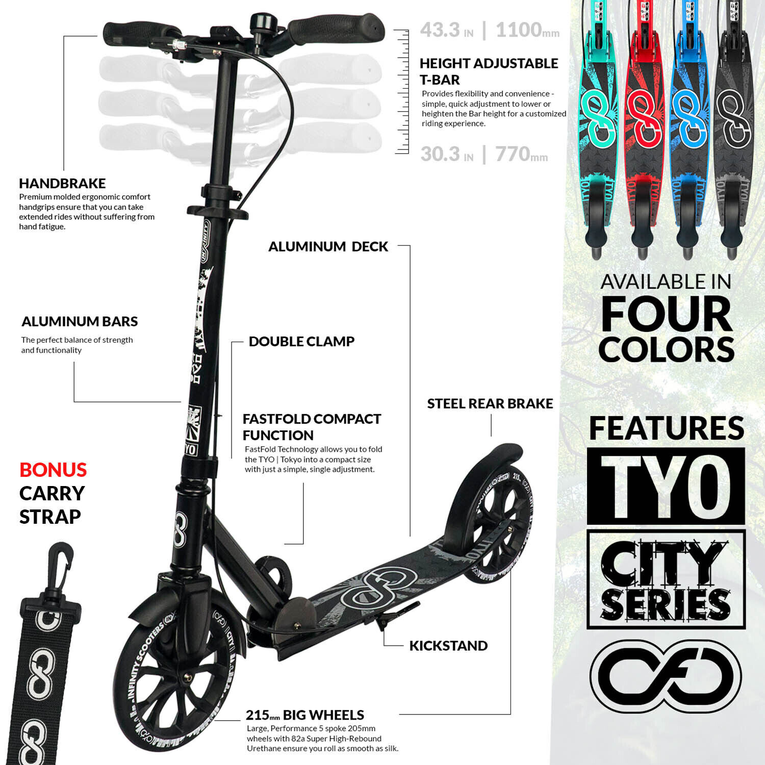 infinity TYO Tokyo City Scooter - Hand Brake BIG Wheel Adult Child Kick Push - Picture 12 of 31
