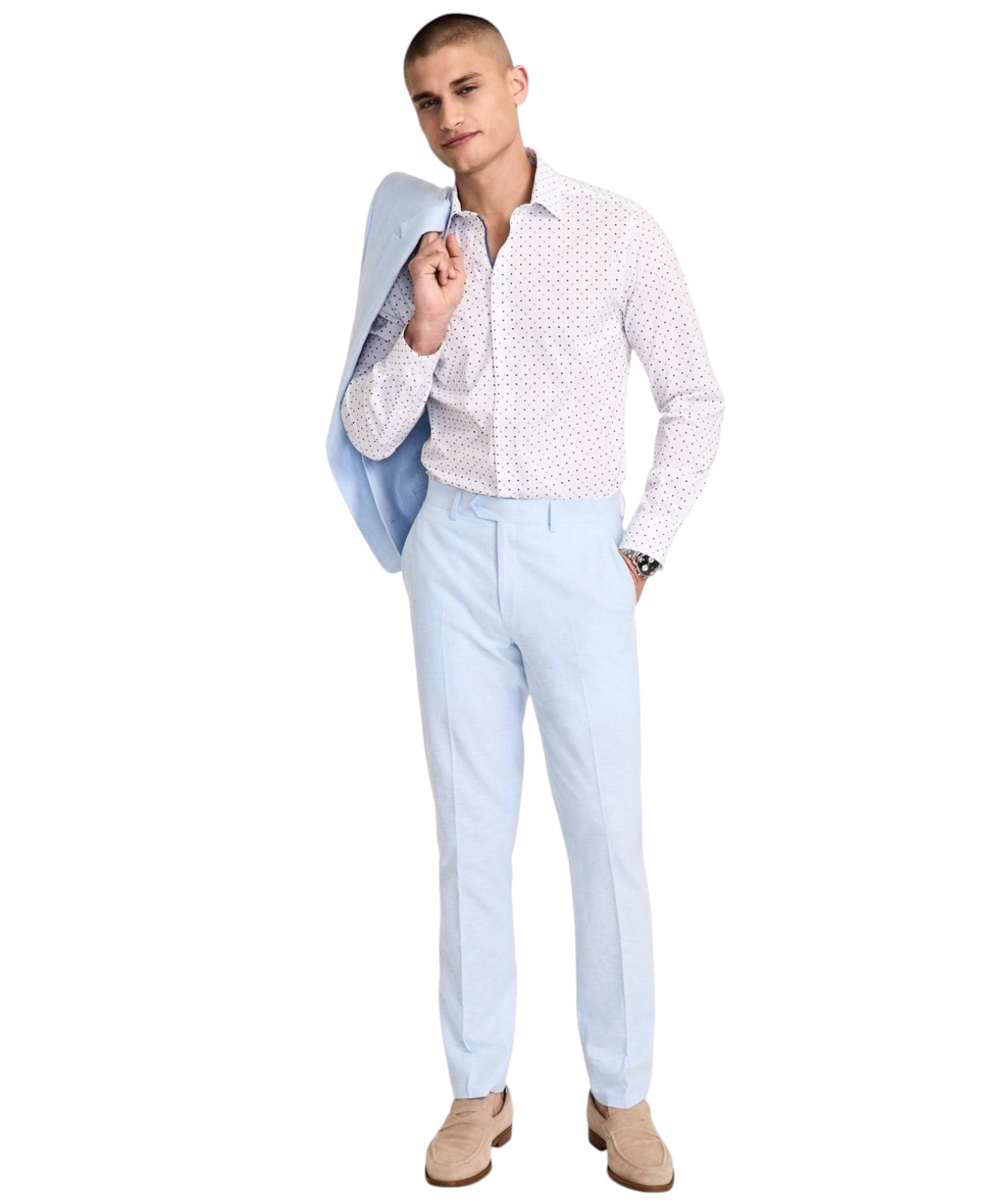 Bar Iii Mens Slim fit Linen Dress Pants 30 / 32 Powder Blue Solid Stretch, Men's