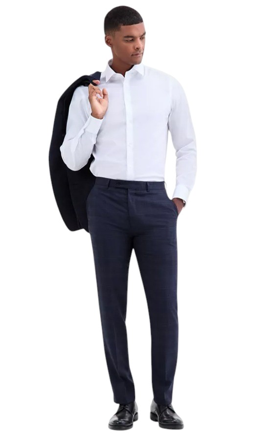 Calvin Klein Mens Slim fit Wool Dress Pants 38 / 30 Navy Blue Plaid