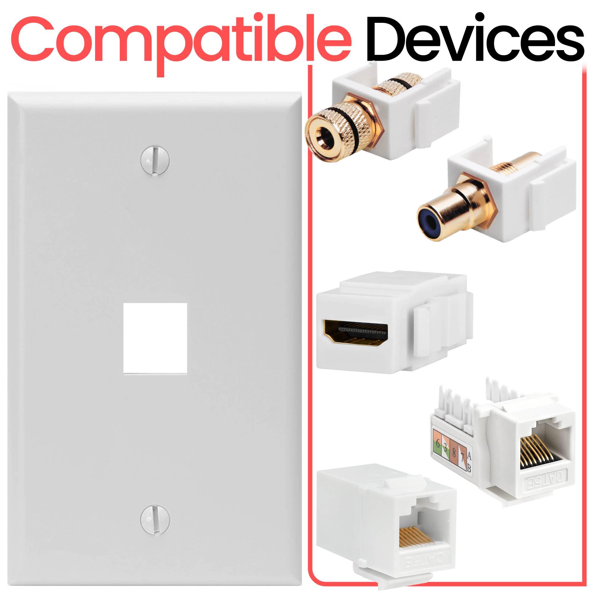 Keystone Wall Plate Jack Insert RJ45 CAT5e CAT6 White Face Plate LOT - Afbeelding 10 van 93