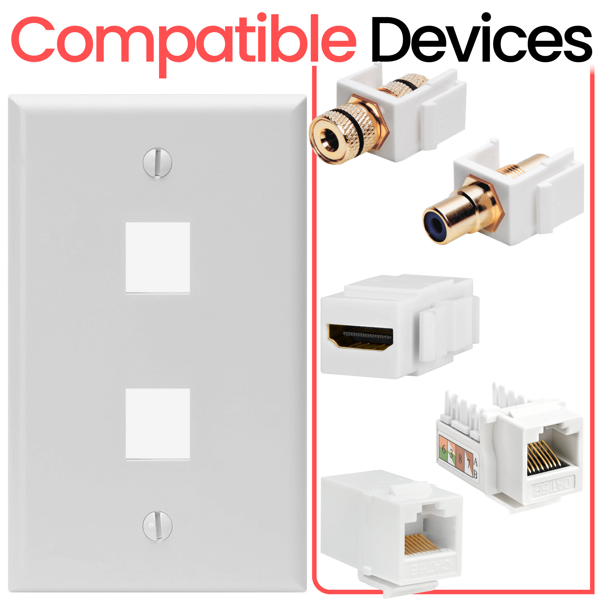 Keystone Wall Plate Jack Insert RJ45 CAT5e CAT6 White Face Plate LOT - Afbeelding 14 van 93