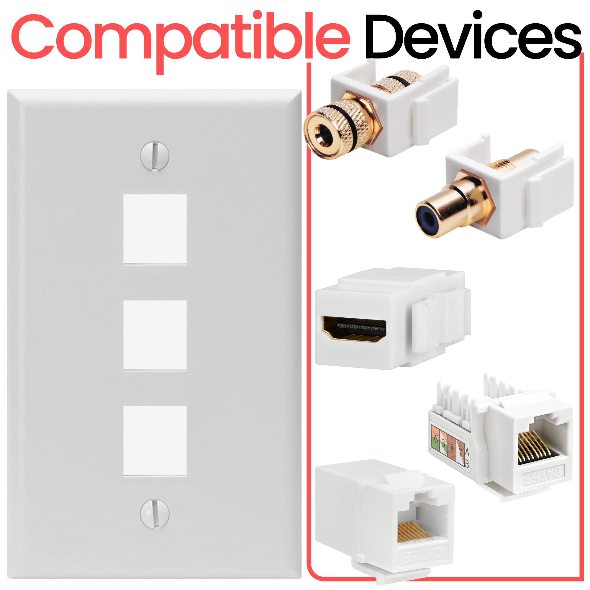 Keystone Wall Plate Jack Insert RJ45 CAT5e CAT6 White Face Plate LOT - Afbeelding 19 van 93