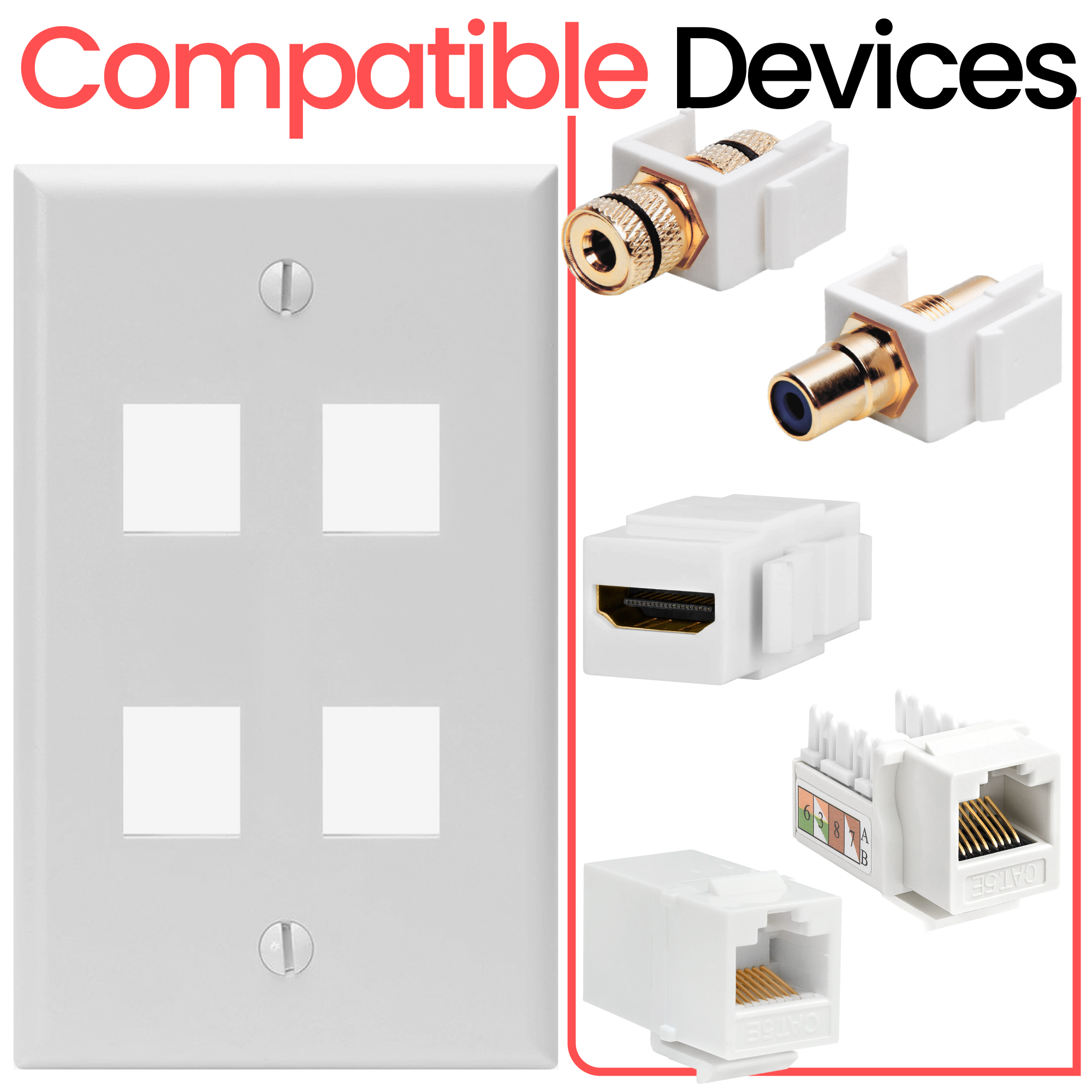Keystone Wall Plate Jack Insert RJ45 CAT5e CAT6 White Face Plate LOT - Afbeelding 24 van 93