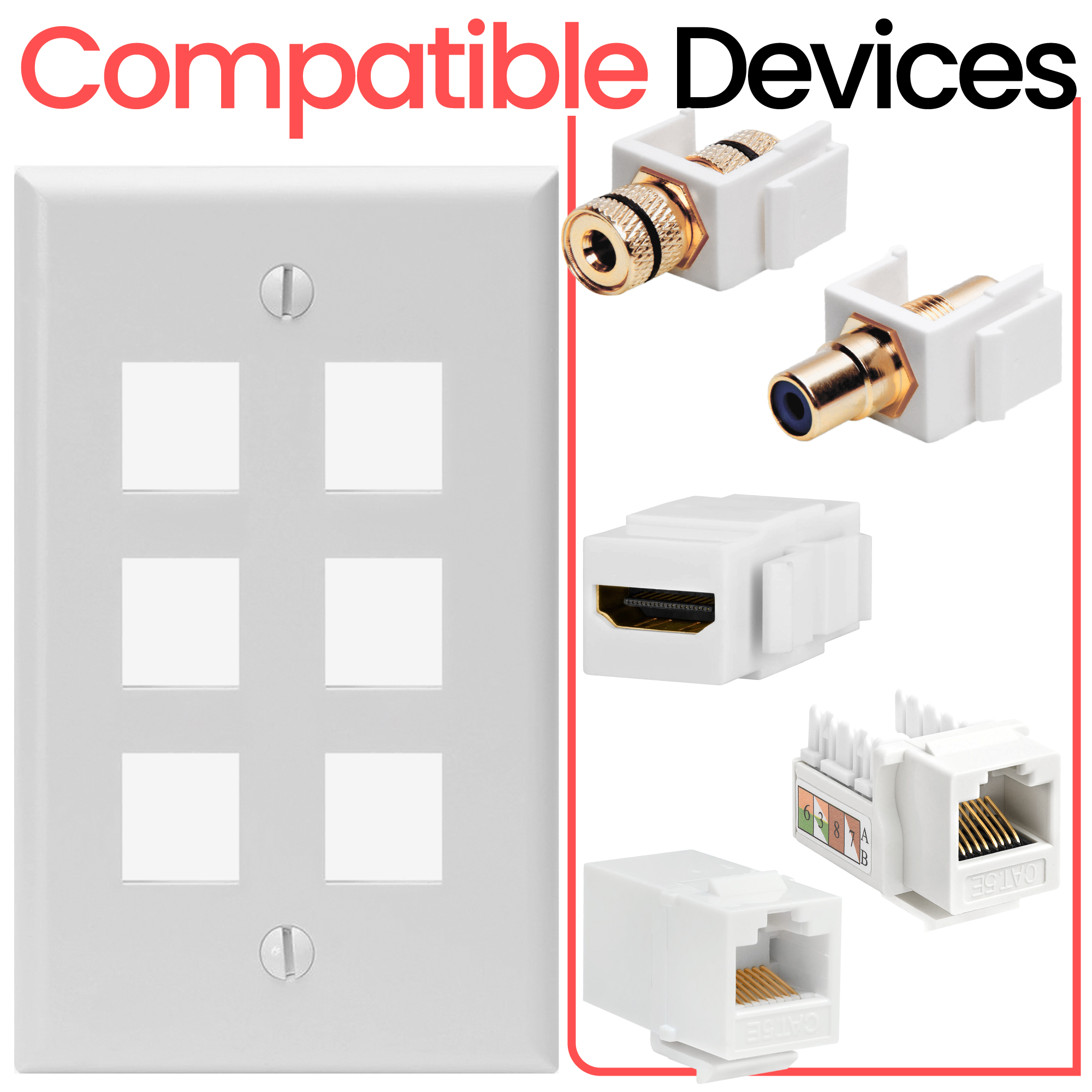 Keystone Wall Plate Jack Insert RJ45 CAT5e CAT6 White Face Plate LOT - Afbeelding 29 van 93