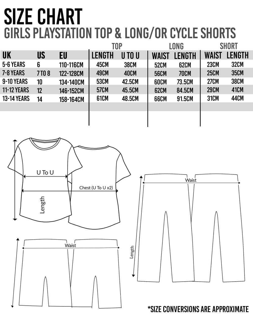 PlayStation White Logo Controller Symbols Short Sleeve Long Leg Pyjama Set Girls - Picture 13 of 46