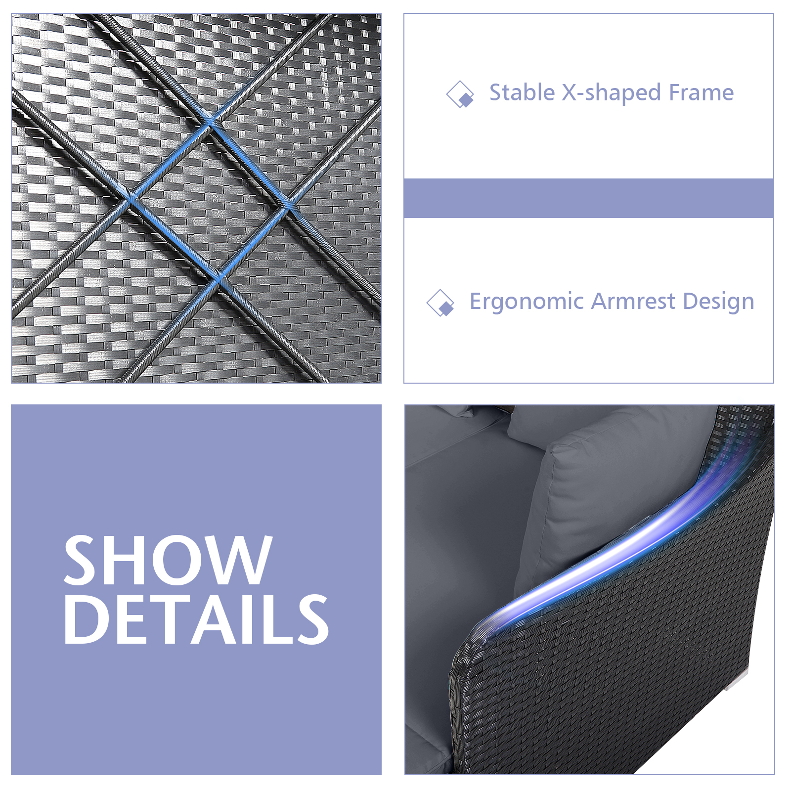 Patio Rattan Daybed w/Curved Backrest & 4 Throw Pillows & Thick Cushions Outdoor - Picture 5 of 8