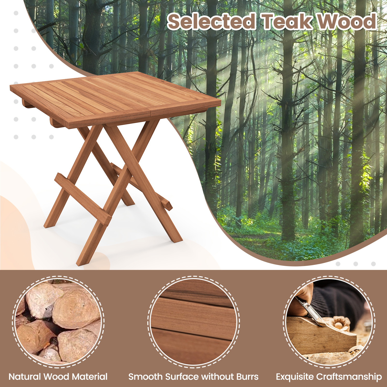 Klappbare Terrasse Beistelltisch Teakholz Quadratisch Lattenrost Tischplatte Tragbar Picknick - Bild 6 von 6