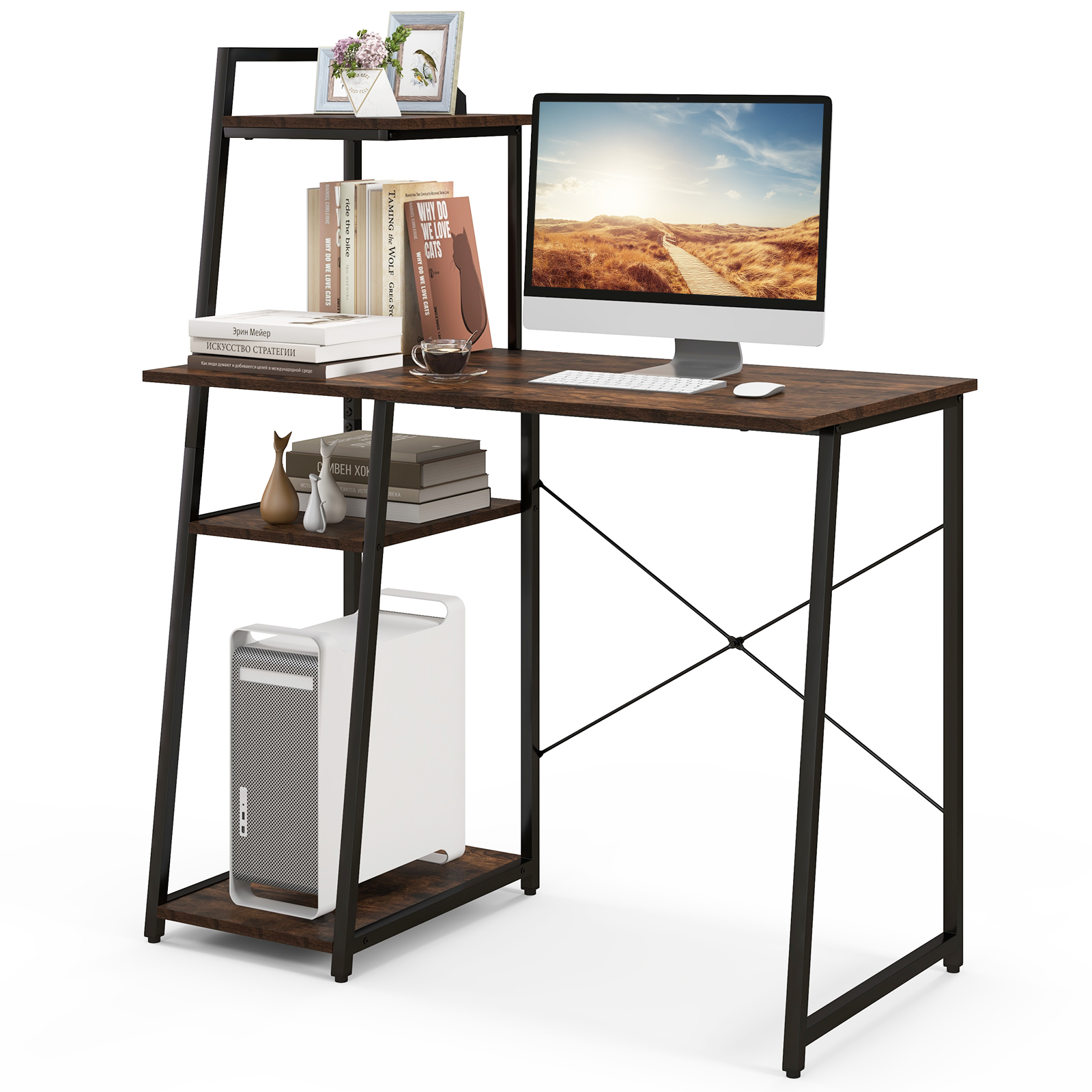 Topbuy Computer Desk Industrial Wood Study Desk w/Storage Shelf Writing Table