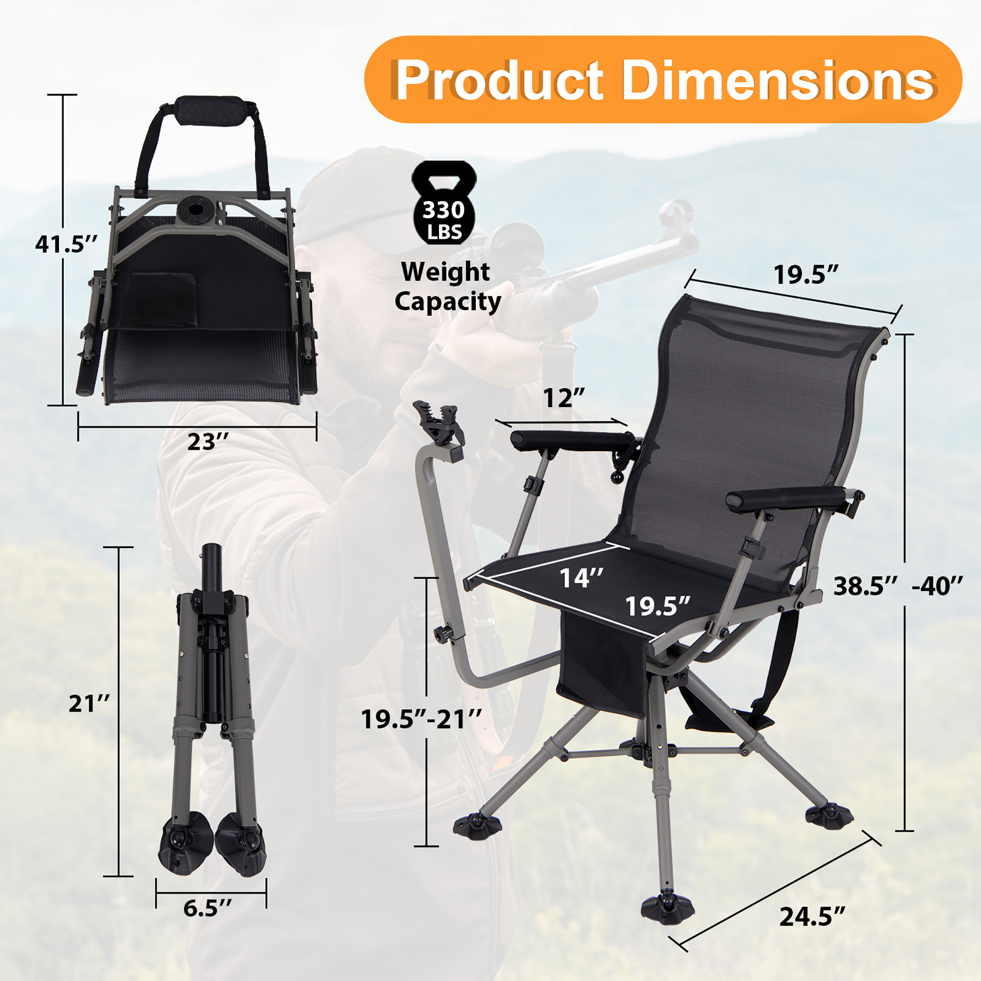 thumbnail image 2 of Rhino Outdoors RC-009 Deluxe Adjustable Hunting Chair With 360° Swivel Seat - Collapsible With Shoulder Strap 2 of 13