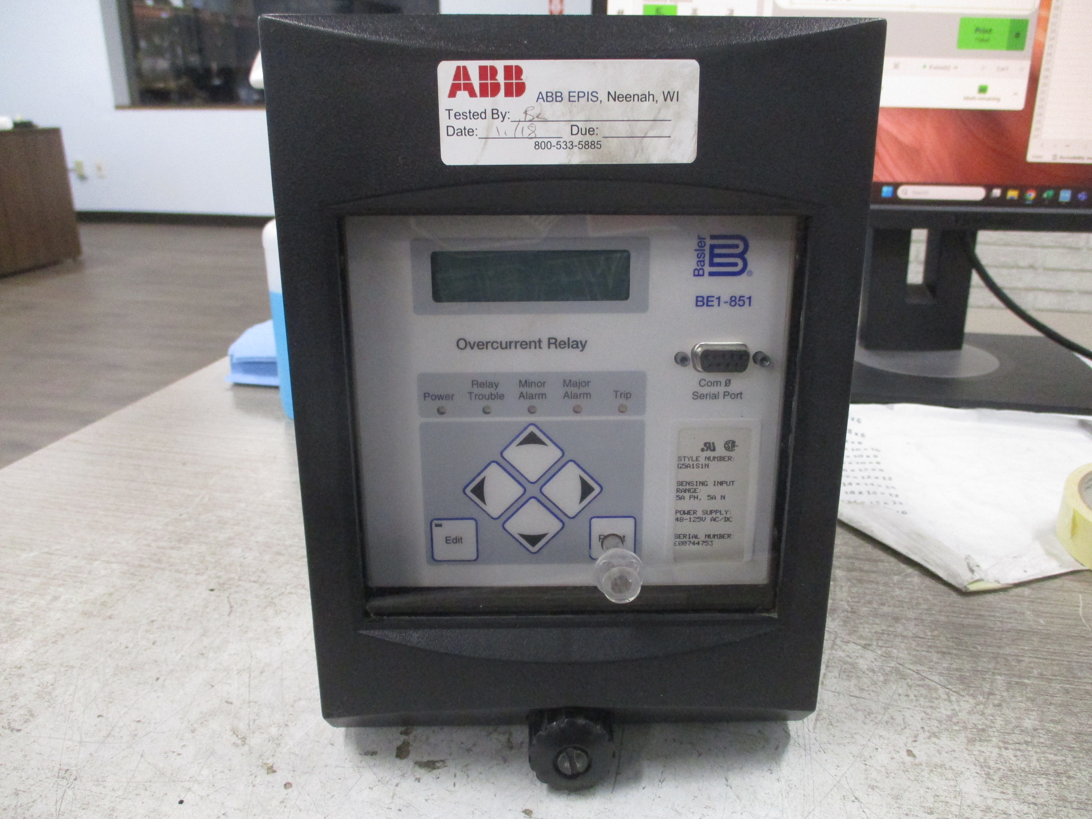 Basler Electric BE1-851 Overcurrent Relay G5A1S1N Used