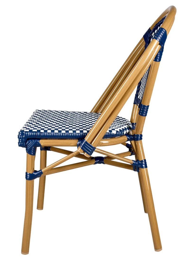 Black & White Armless French Bistro Patio Dining Chair by Chivari, Hand Woven