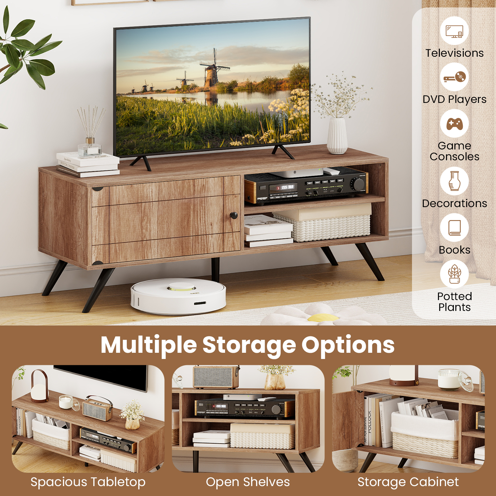 Gymax TV Stand for TVs up to 55'' Mid Century Entertainment Center