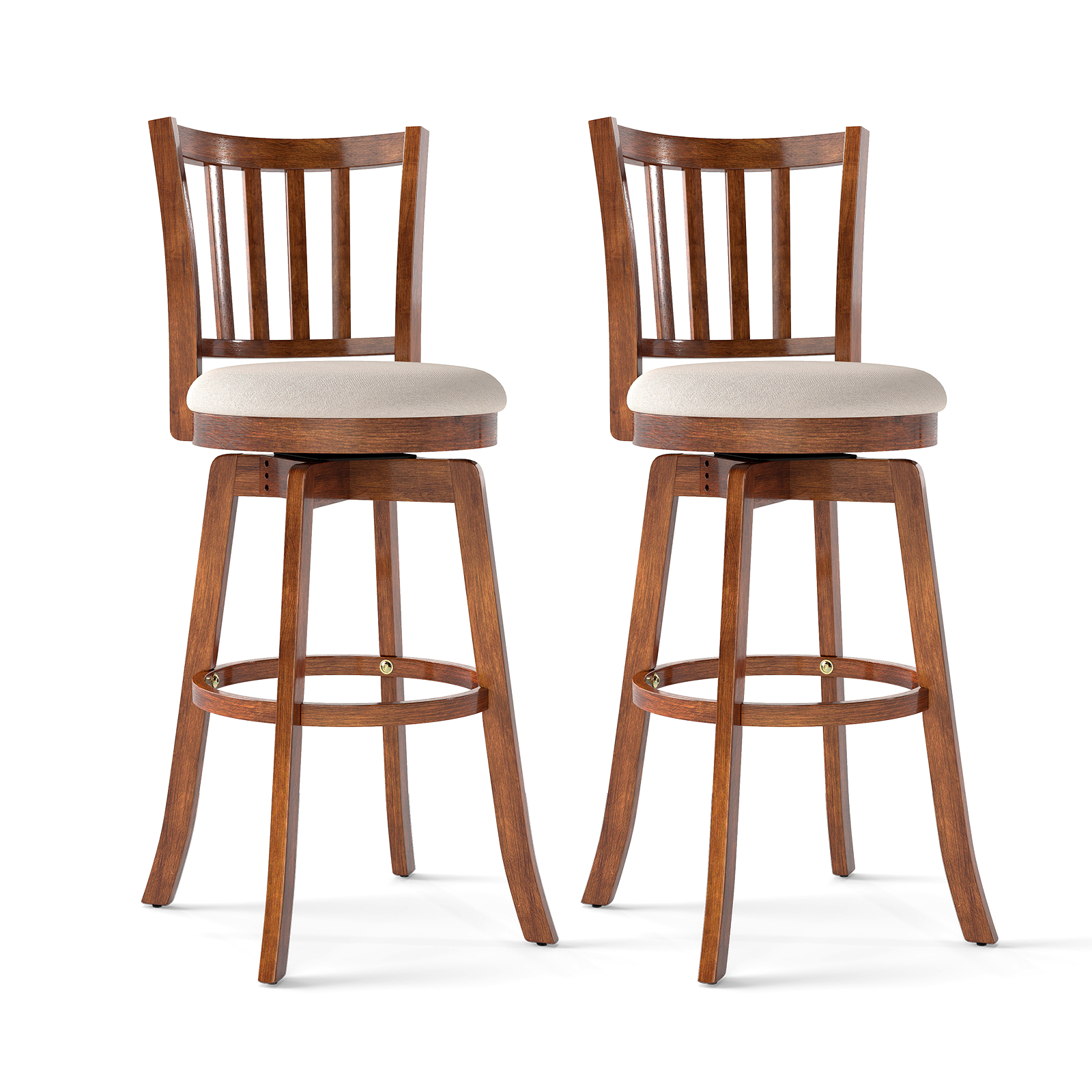 30.5″ Swivel Barstools Set of 2 w/Backrest & Upholstered Seat Footrest for Pub