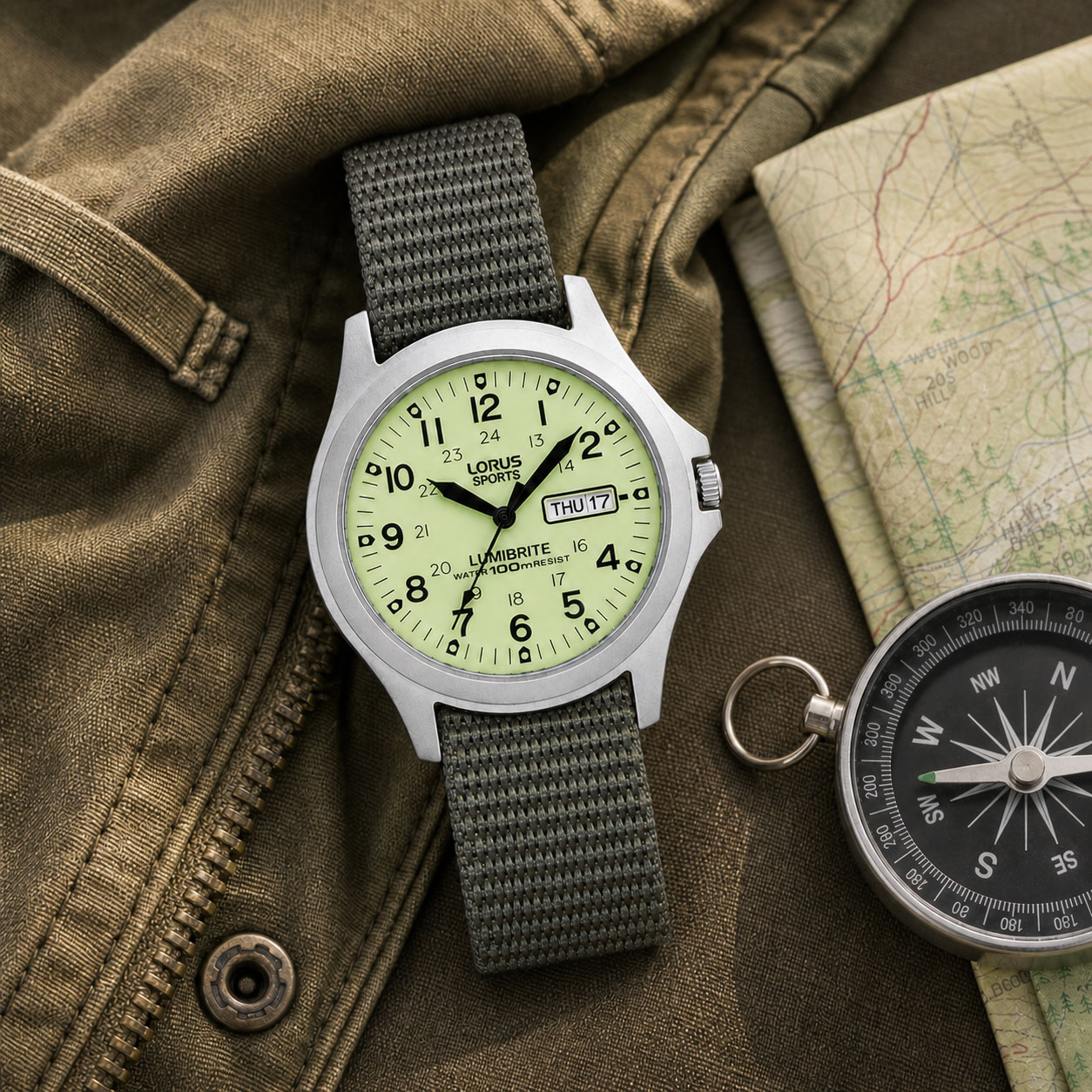 Lorus Lumibrite Military 37mm Watch RJ655AX9, $90.00